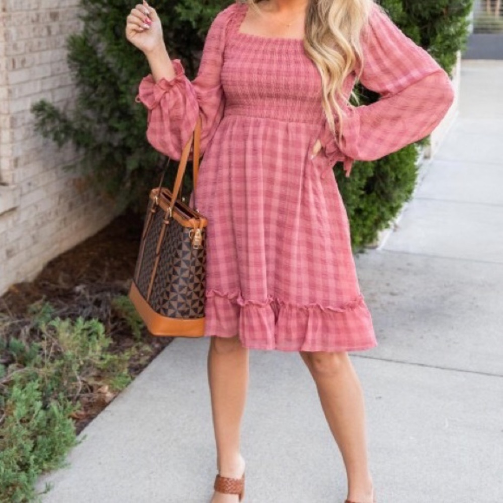 Vici Hailey & Co Boho Square Neck Gingham Dress Size Large New